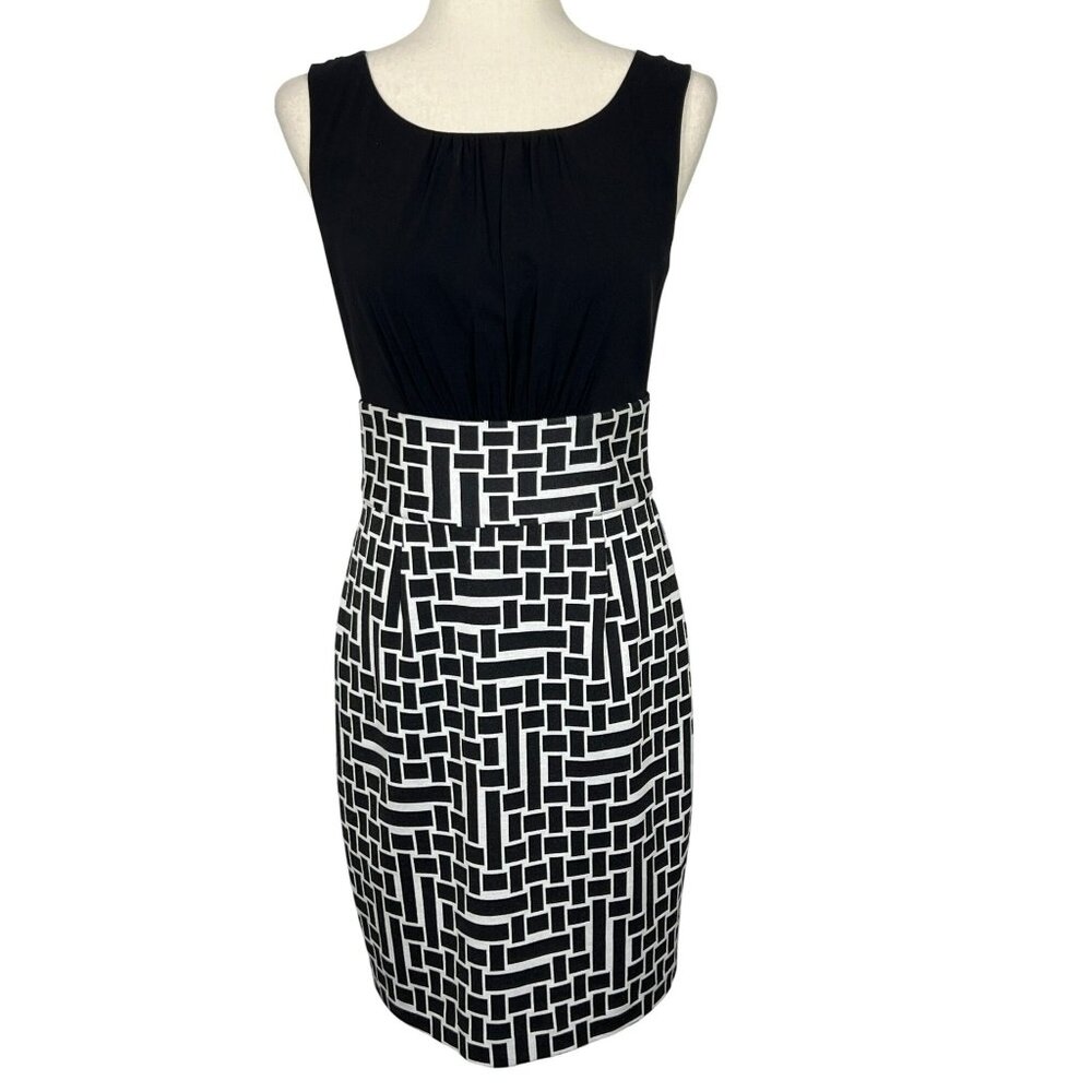 TRINA TURK Black and White Geometric Print Sleeveless Sheath Dress Sz 6 NWOT